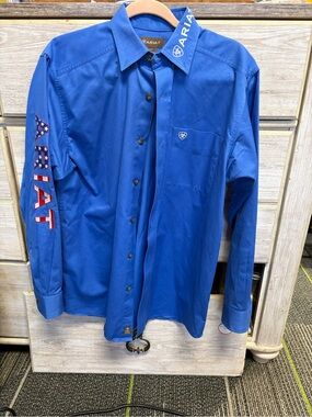 Ariat Royal Blue Long-Sleeve Button-Down Shirt with Sleeve Logo